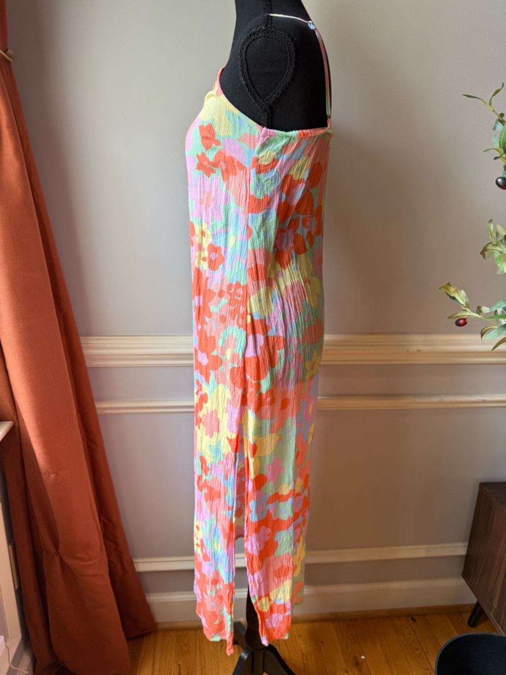 Billabong Floral Slip Dress Midi Colorful Strappy Viscose S - Picture 4 of 10